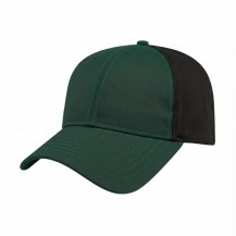 USA-made 6L Hunter Green-Black Polycotton Twill baseball cap, 3q view, manufactured in Newark NJ