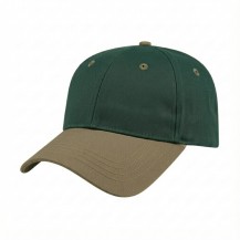 USA-made 6L Hunter Green-Khaki Polycotton Twill baseball cap, 3q view, manufactured in Newark NJ
