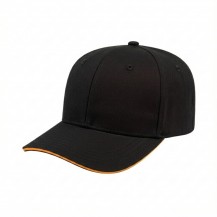 USA-made 6S Black-Athletic Gold Polycotton Twill baseball cap, 3q view, manufactured in Newark NJ