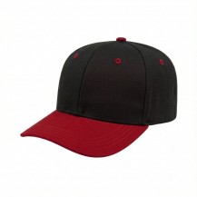 USA-made 6S Black-Red Polycotton Twill baseball cap, 3q view, manufactured in Newark NJ