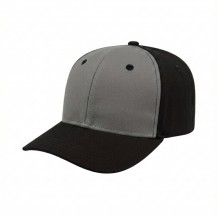USA-made 6S Light Gray-Black Polycotton Twill baseball cap, 3q view, manufactured in Newark NJ