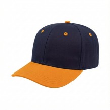 USA-made 6S Navy-Athletic Gold Polycotton Twill baseball cap, 3q view, manufactured in Newark NJ