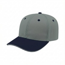 USA-made 6S Light Gray-Navy Polycotton Twill baseball cap, 3q view, manufactured in Newark NJ