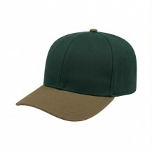 USA-made 6S Hunter Green-Khaki Polycotton Twill baseball cap, 3q view, manufactured in Newark NJ