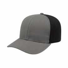 USA-made 6S Light Gray-Black Polycotton Twill baseball cap, 3q view, manufactured in Newark NJ