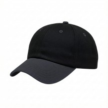 USA-made 6U Black-Dark Gray Polycotton Twill baseball cap, 3q view, manufactured in Newark NJ