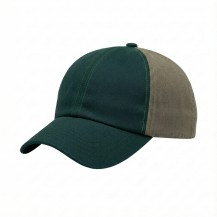USA-made 6U Hunter Green-Khaki Polycotton Twill baseball cap, 3q view, manufactured in Newark NJ