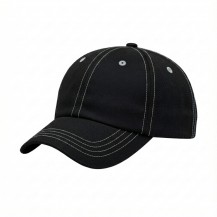 USA-made 6U Black-White Polycotton Twill baseball cap, 3q view, manufactured in Newark NJ