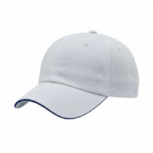 USA-made 6U White-Royal Blue Polycotton Twill baseball cap, 3q view, manufactured in Newark NJ