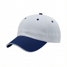 USA-made 6U White-Royal Blue Polycotton Twill baseball cap, 3q view, manufactured in Newark NJ