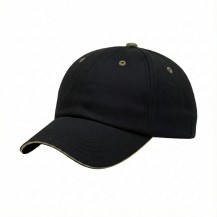 USA-made 6U Black-Khaki Polycotton Twill baseball cap, 3q view, manufactured in Newark NJ