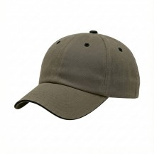 USA-made 6U Khaki-Black Polycotton Twill baseball cap, 3q view, manufactured in Newark NJ