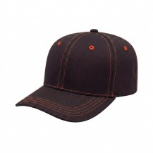 USA-made 6S Navy-Orange Diamond Pro baseball cap, 3q view, manufactured in Newark NJ