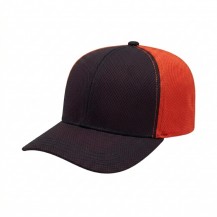 USA-made 6S Navy-Orange Diamond Pro baseball cap, 3q view, manufactured in Newark NJ