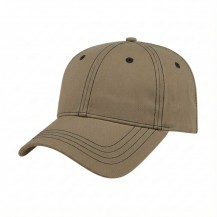USA-made 6L Khaki-Black Domestic Twill baseball cap, 3q view, manufactured in Newark NJ