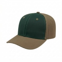 USA-made 6S Hunter Green-Khaki Domestic Twill baseball cap, 3q view, manufactured in Newark NJ