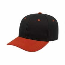 USA-made 6S Black-Orange Domestic Twill baseball cap, 3q view, manufactured in Newark NJ