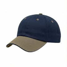 USA-made 6U Navy-Khaki Domestic Twill baseball cap, 3q view, manufactured in Newark NJ