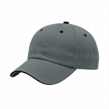 USA-made 6U Light Gray-Black Domestic Twill baseball cap, 3q view, manufactured in Newark NJ