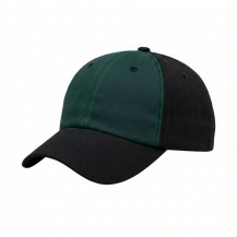 USA-made 6U Hunter Green-Black Domestic Twill baseball cap, 3q view, manufactured in Newark NJ
