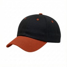 USA-made 6U Black-Orange Domestic Twill baseball cap, 3q view, manufactured in Newark NJ