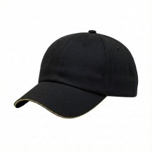 USA-made 6U Black-Khaki Domestic Twill baseball cap, 3q view, manufactured in Newark NJ