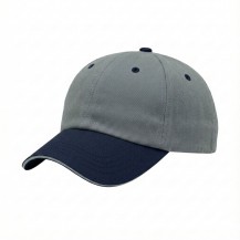 USA-made 6U Light Gray-Navy Domestic Twill baseball cap, 3q view, manufactured in Newark NJ
