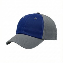 USA-made 6U Royal Blue-Light Gray Domestic Twill baseball cap, 3q view, manufactured in Newark NJ