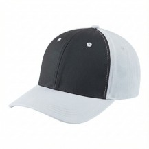 USA-made 6H Dark Gray-White Organic Twill baseball cap, 3q view, manufactured in Newark NJ