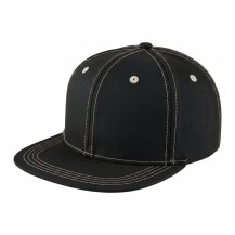 USA-made 6H Black-White Organic Twill baseball cap, 3q view, manufactured in Newark NJ