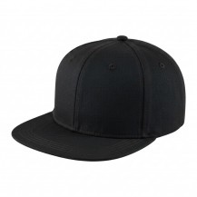 USA-made 6H Black Organic Twill baseball cap, 3q view, manufactured in Newark NJ