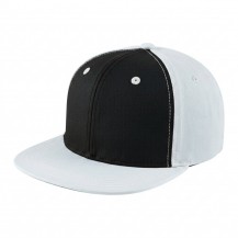 USA-made 6H Black-White Organic Twill baseball cap, 3q view, manufactured in Newark NJ