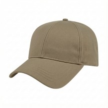 USA-made 6L Khaki Organic Twill baseball cap, 3q view, manufactured in Newark NJ