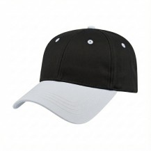 USA-made 6L Black-White Organic Twill baseball cap, 3q view, manufactured in Newark NJ