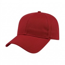 USA-made 6L Red Organic Twill baseball cap, 3q view, manufactured in Newark NJ