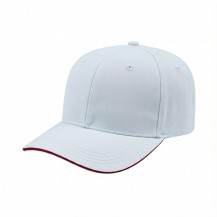 USA-made 6S White-Red Organic Twill baseball cap, 3q view, manufactured in Newark NJ