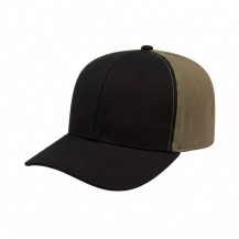 USA-made 6S Black-Khaki Organic Twill baseball cap, 3q view, manufactured in Newark NJ