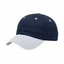 USA-made 6U Navy-White Organic Twill baseball cap, 3q view, manufactured in Newark NJ