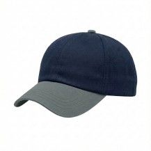 USA-made 6U Navy-Light Gray Organic Twill baseball cap, 3q view, manufactured in Newark NJ