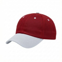 USA-made 6U Red-White Organic Twill baseball cap, 3q view, manufactured in Newark NJ
