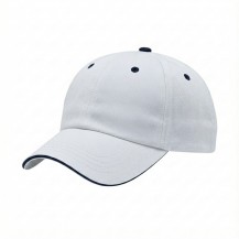 6OTUTE50 White-Navy 3q USA-made 6U White-Navy Organic Twill baseball cap, 3q view, manufactured in Newark NJ