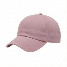 USA-made 6U Pink Organic Twill baseball cap, 3q view, manufactured in Newark NJ