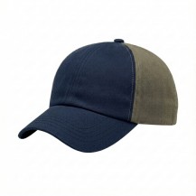 USA-made 6U Navy-Khaki Organic Twill baseball cap, 3q view, manufactured in Newark NJ