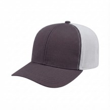 USA-made 6S Dark Gray-White Ripstop baseball cap, 3q view, manufactured in Newark NJ