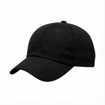 USA-made 6U Black Ripstop baseball cap, 3q view, manufactured in Newark NJ
