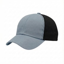 USA-made 6U Light Gray-Black Ripstop baseball cap, 3q view, manufactured in Newark NJ