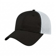 USA-made 6L Black-White Chino baseball cap, 3q view, manufactured in Newark NJ