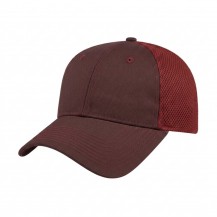 USA-made 6L Burgundy Chino baseball cap, 3q view, manufactured in Newark NJ