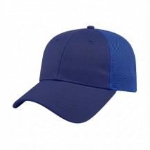 USA-made 6L Royal Blue Chino baseball cap, 3q view, manufactured in Newark NJ