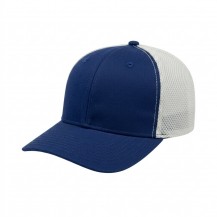 USA-made 6S Royal Blue-White Chino baseball cap, 3q view, manufactured in Newark NJ